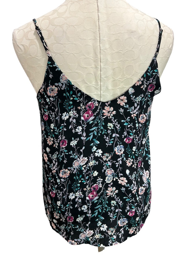 Small Lush Womens Navy Blue Floral Print Sleeveless Blouse Keyhole Neckline
