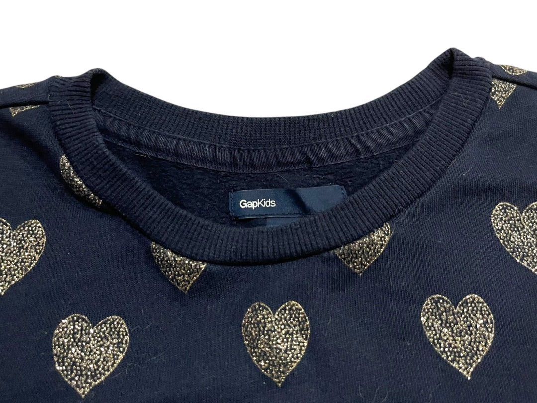 Medium (8) Gap Kids Sparkle Heart Sweatshirt Dress Navy Blue