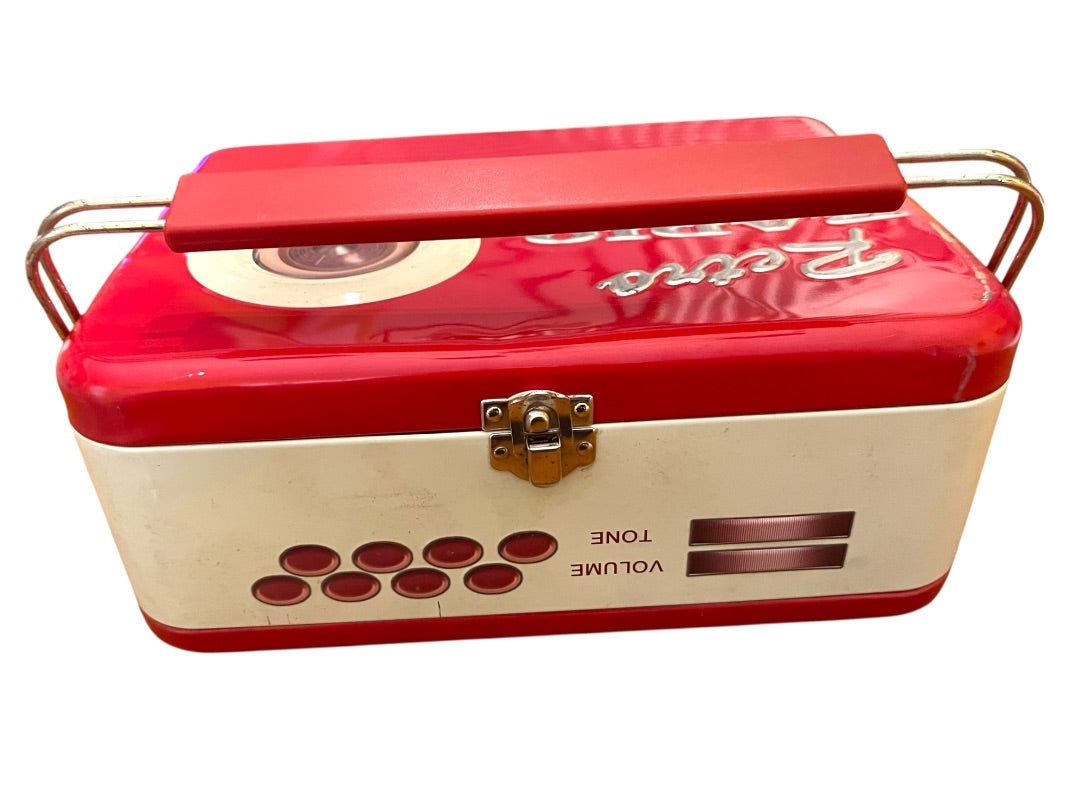 Retro Radio Tin Metal Lunch Box Novelty Silver Crane Co