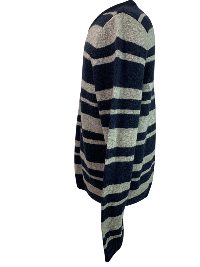 Large Penguin Munsingwear Mens Navy Blue Gray Striped Sweater Wool Blend