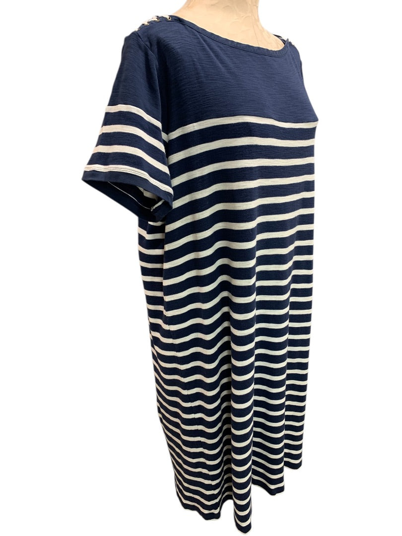 3X Lauren Jeans Co. Pullover Striped Tshirt Dress Navy White Cotton