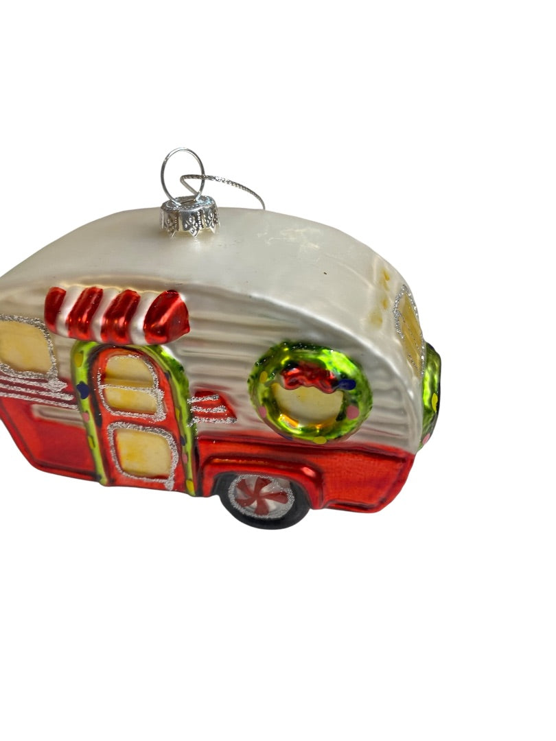 Blown Glass Happy Camper Ornament Holiday Christmas 4.5" Length