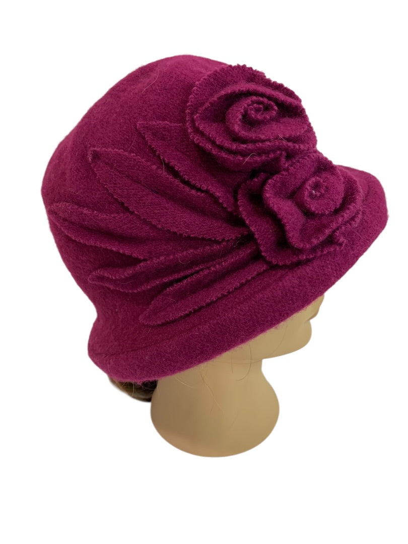 One Size Brooklyn Industries Fuchsia Wool Cloche Hat Rosette Retro