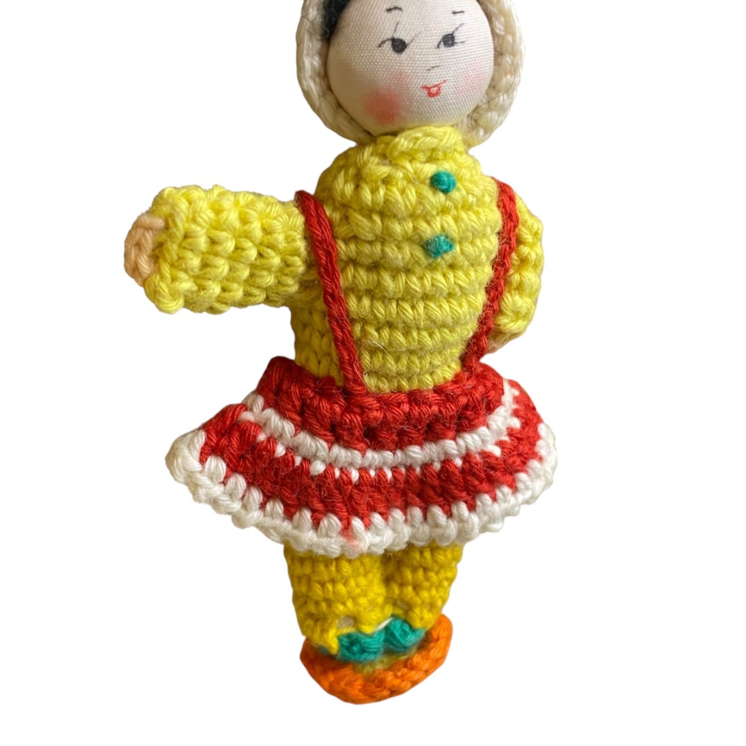 Vintage Amigurumi Japanese Crochet Doll 3" Silk Face Yellow