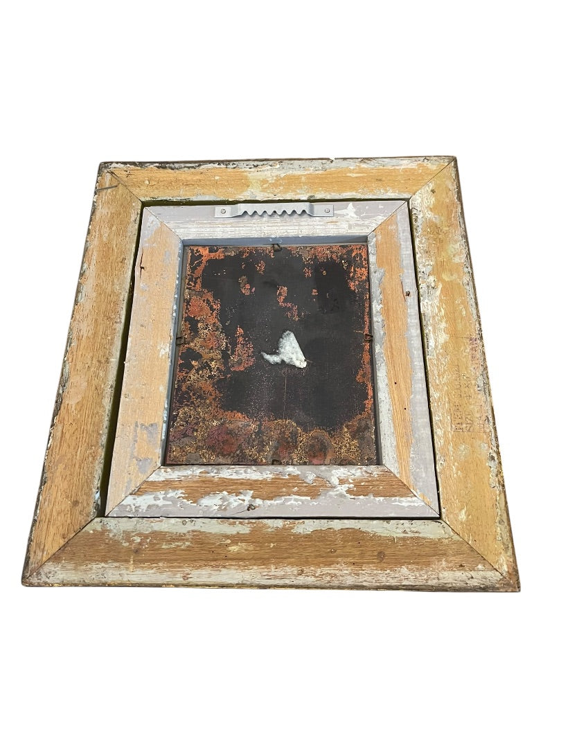 Vintage Louis Cardin Original Enamel on Copper Painting Mother Child 8.5" x 9.5"