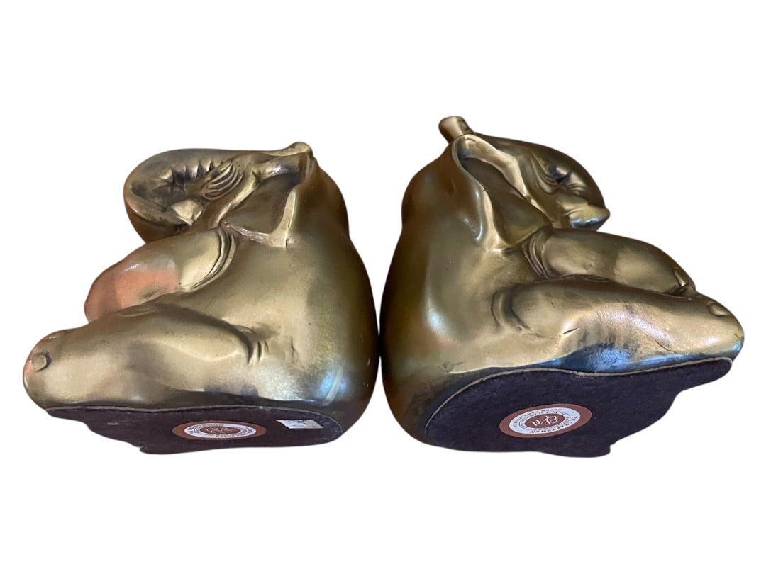 PM Craftsman Trunk Up Elephant Book Ends USA Heavy Goldtone
