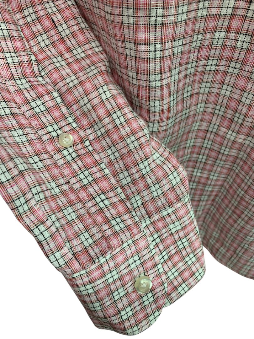 16.5 - 34 Lands End Baird McNutt Mens Irish Linen Button Down Shirt Pink Plaid