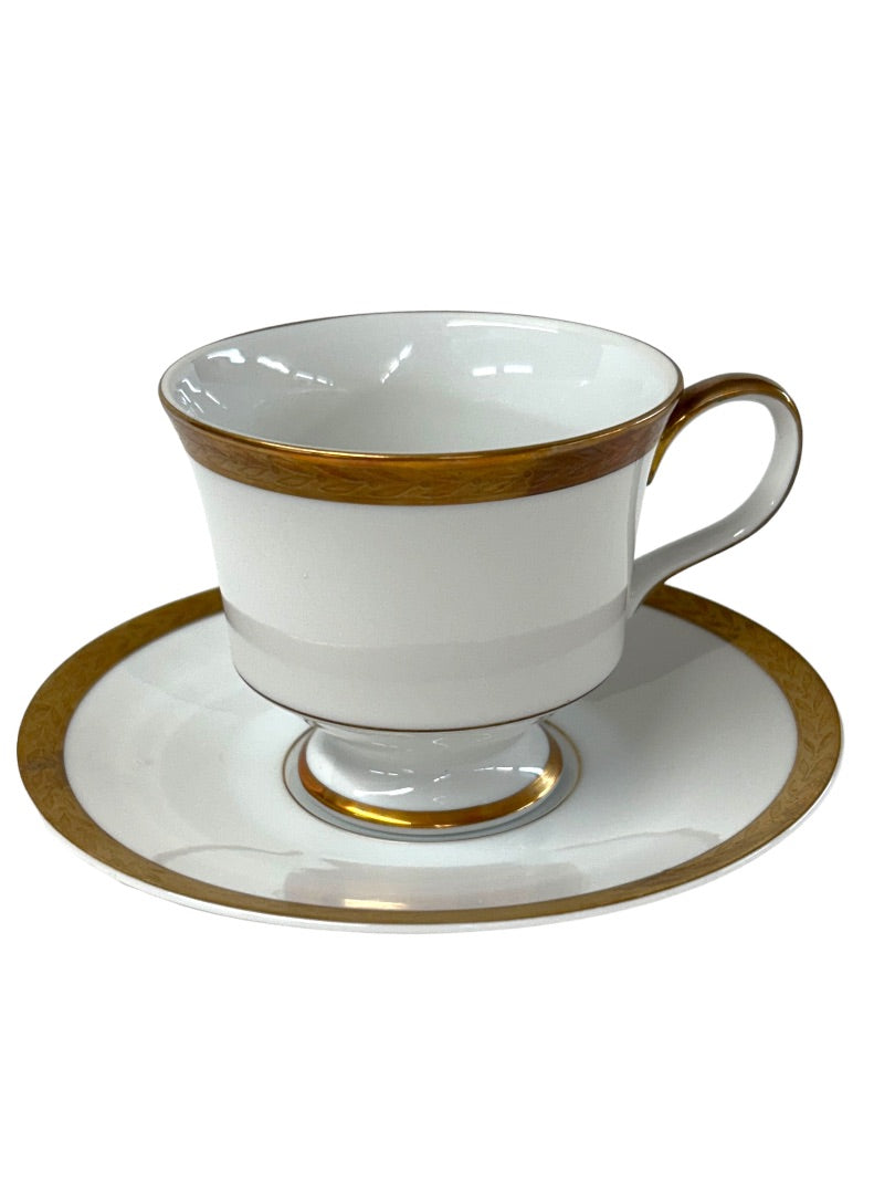 Sango Royalty Pattern White Gold Trim Tea Cup and Saucer 1970s