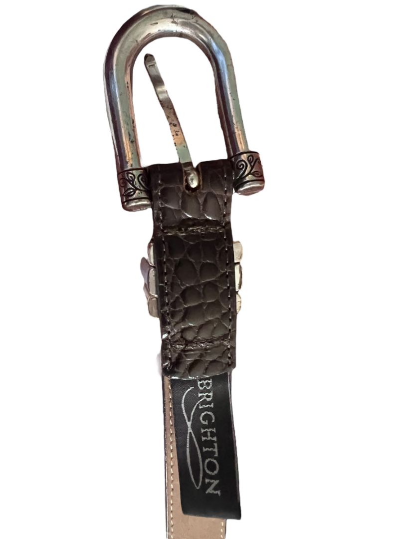 Medium Brighton Classic Brown Croc Leather Mixed Metal Belt Women's