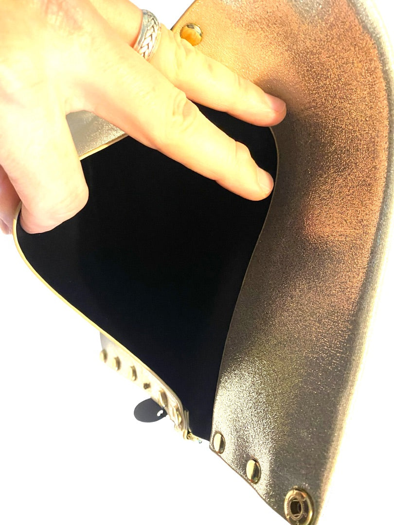 Gold Metallic Slim Crossbody Studded Chain Strap Purse New Designs By Liza Kim