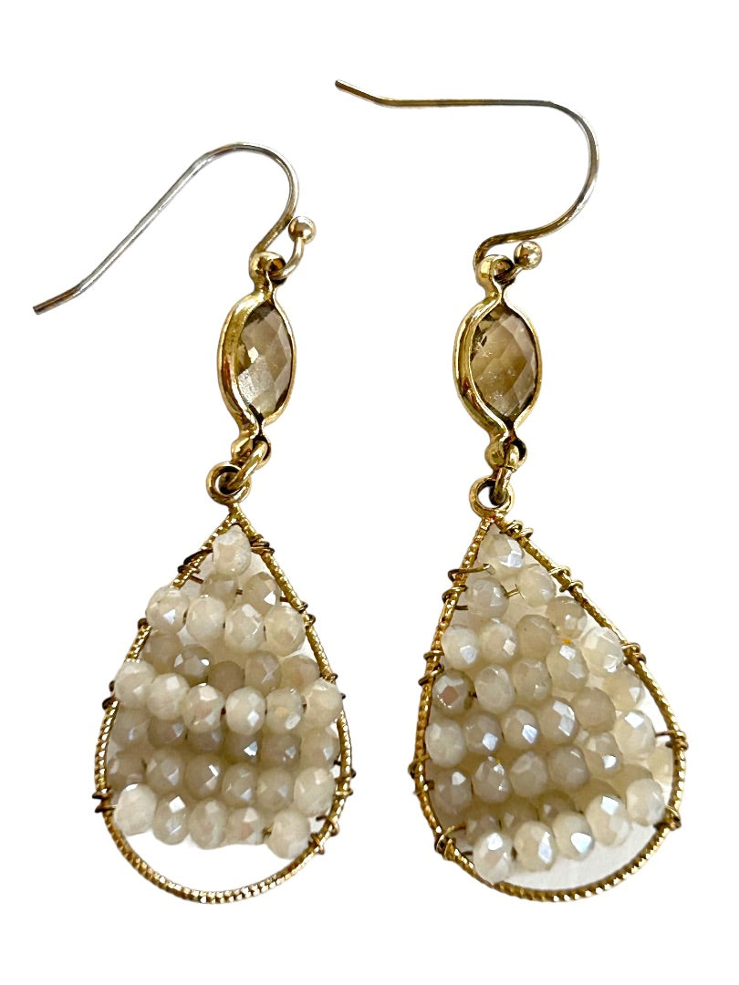 Silvertone Delicate Beaded Hook Pierced Earrings 2" Drop Dangle