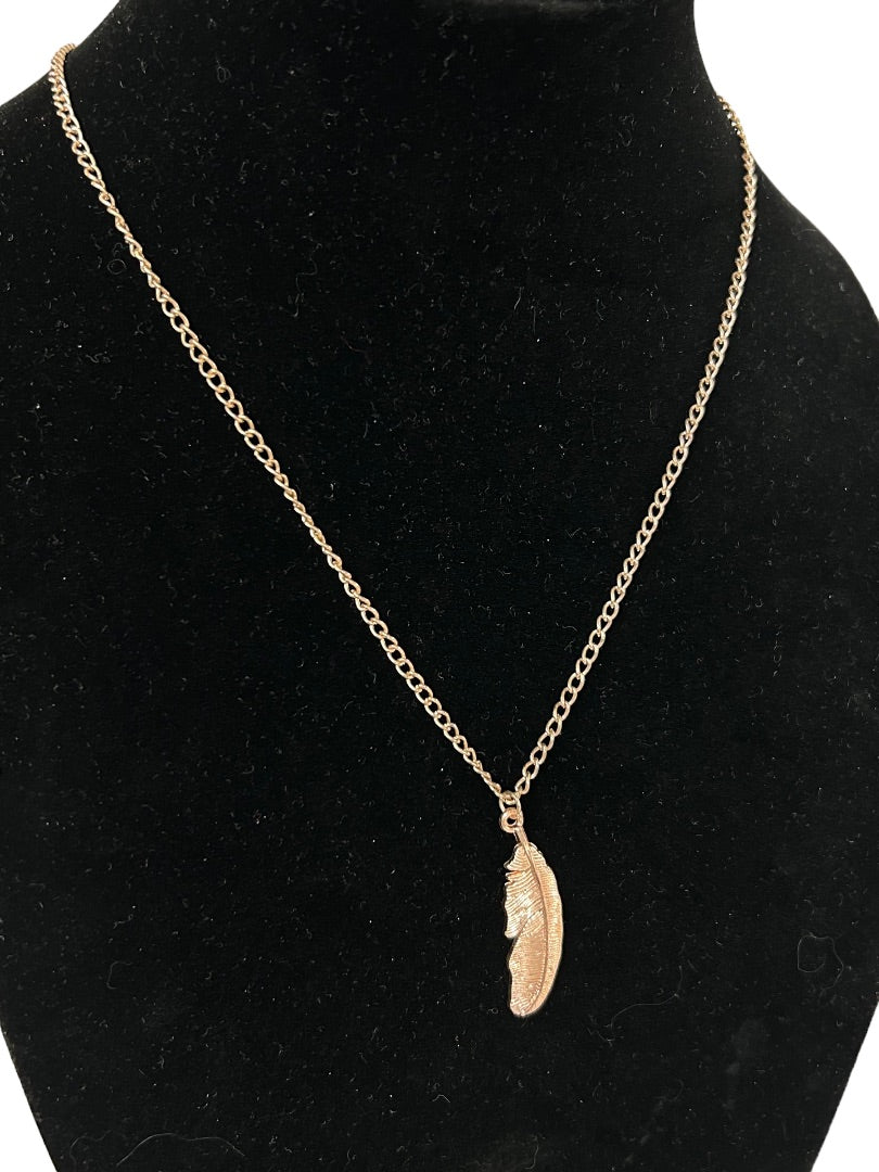 Copper Color Feather Pendant Necklace 20" Chain Lobster Clasp