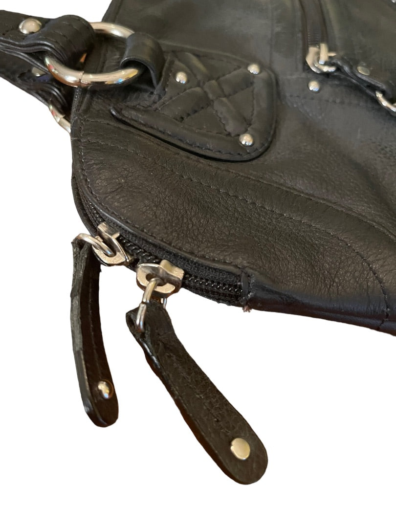 Medium Stone Mountain Leather Handbag Black Silver-tone Hardware