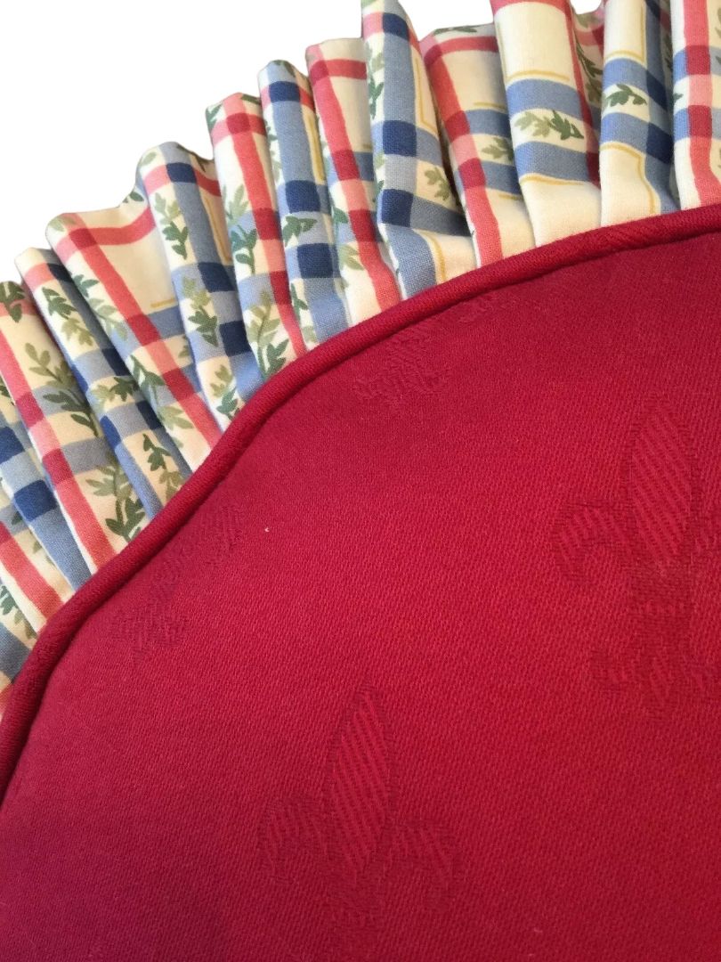 Red Country Ruffle Fleur di Lis Accent Throw Pillow Custom Made 14" Diameter