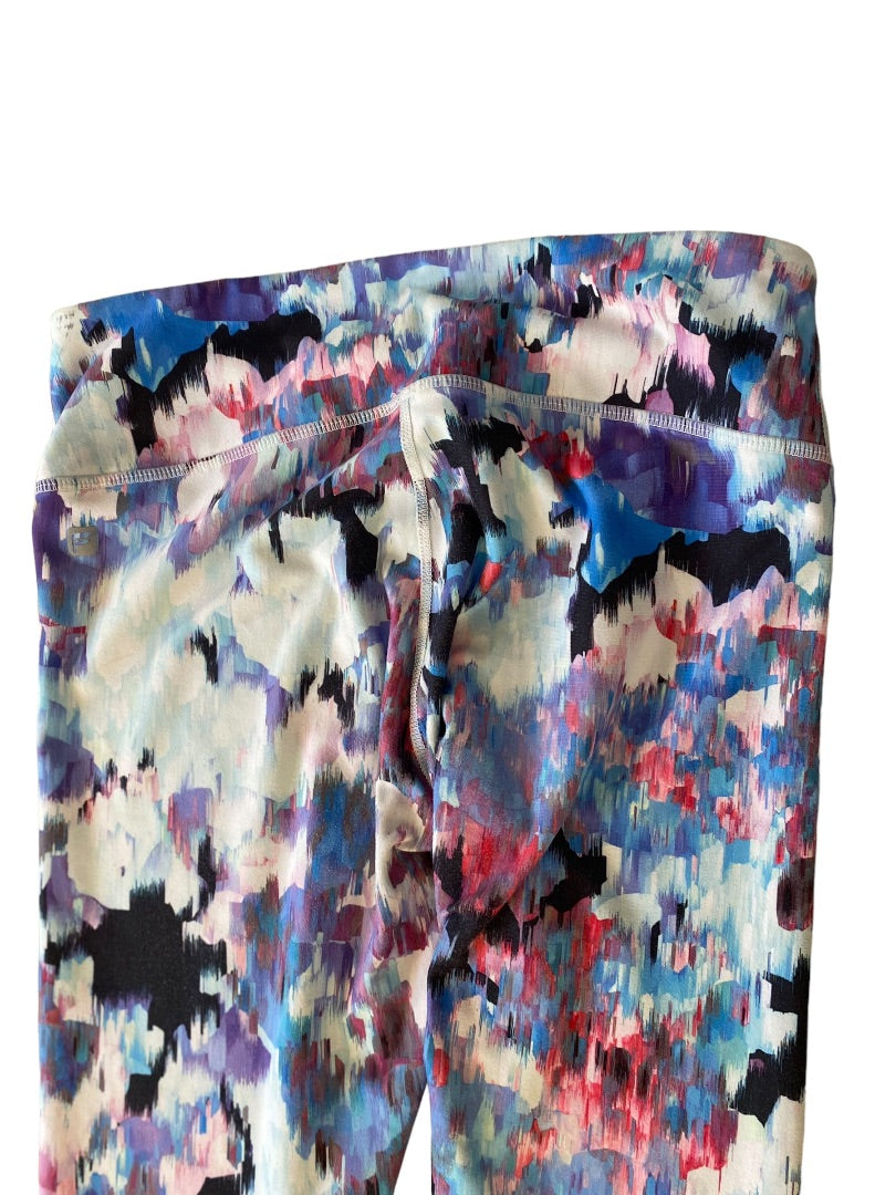 XS Womens Watercolor Print Leggings Activewear Blue Pink 27" Inseam