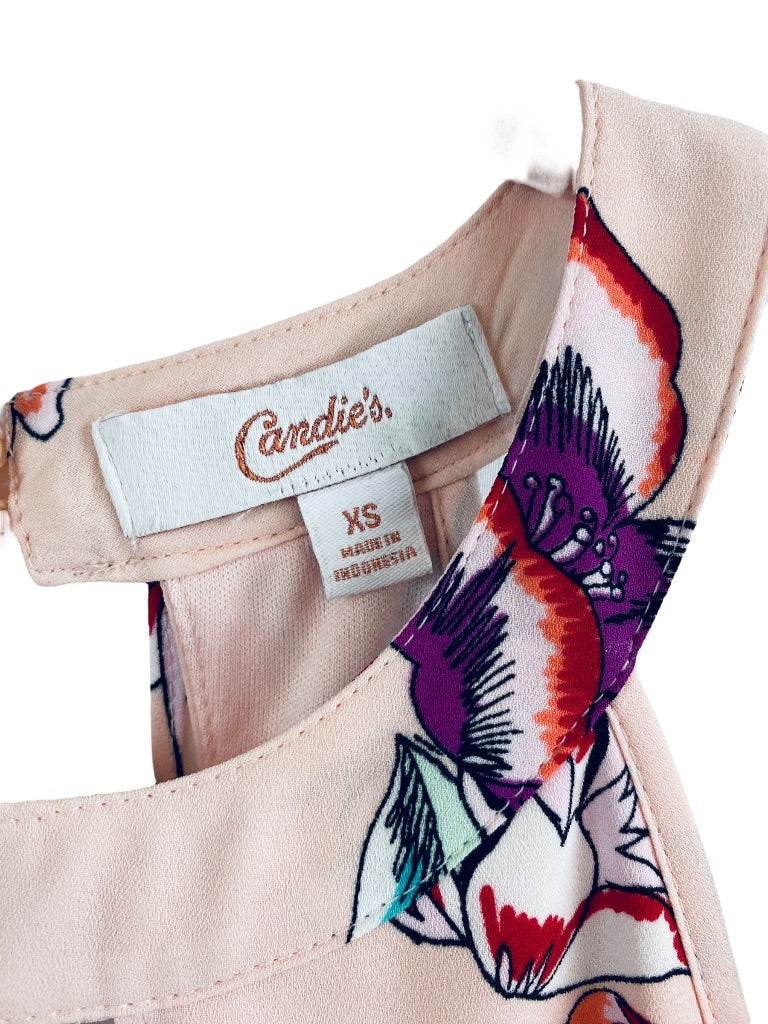 XS Candie's Pink Lined Cold Shoulder Halter Shift Dress Floral