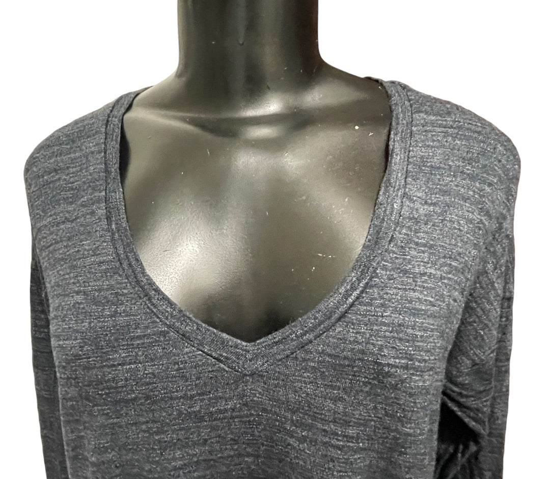 XS Madewell Women's V-Neck Dark Blue Marled Knit Top Side Slits B6005