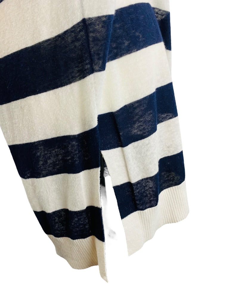 XS LOFT Womens Navy Blue White Striped Linen Blend Sweater Hooded Lightweight