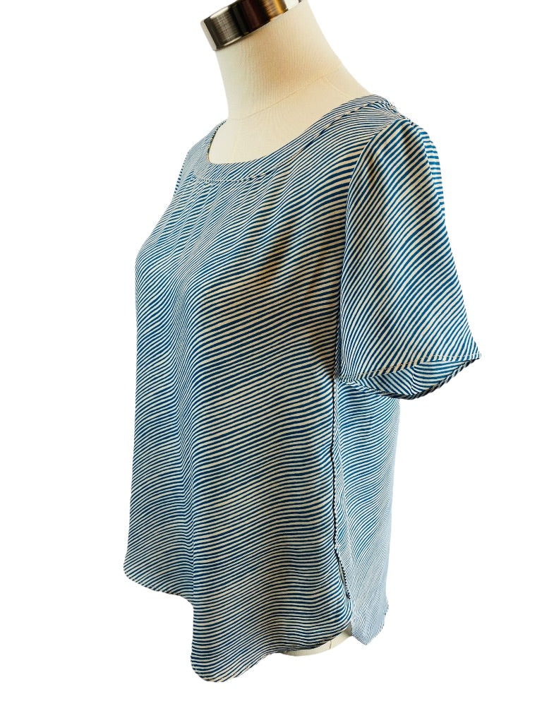 XSP Banana Republic Petite Turquoise Stripe Womens Short Sleeve Blouse
