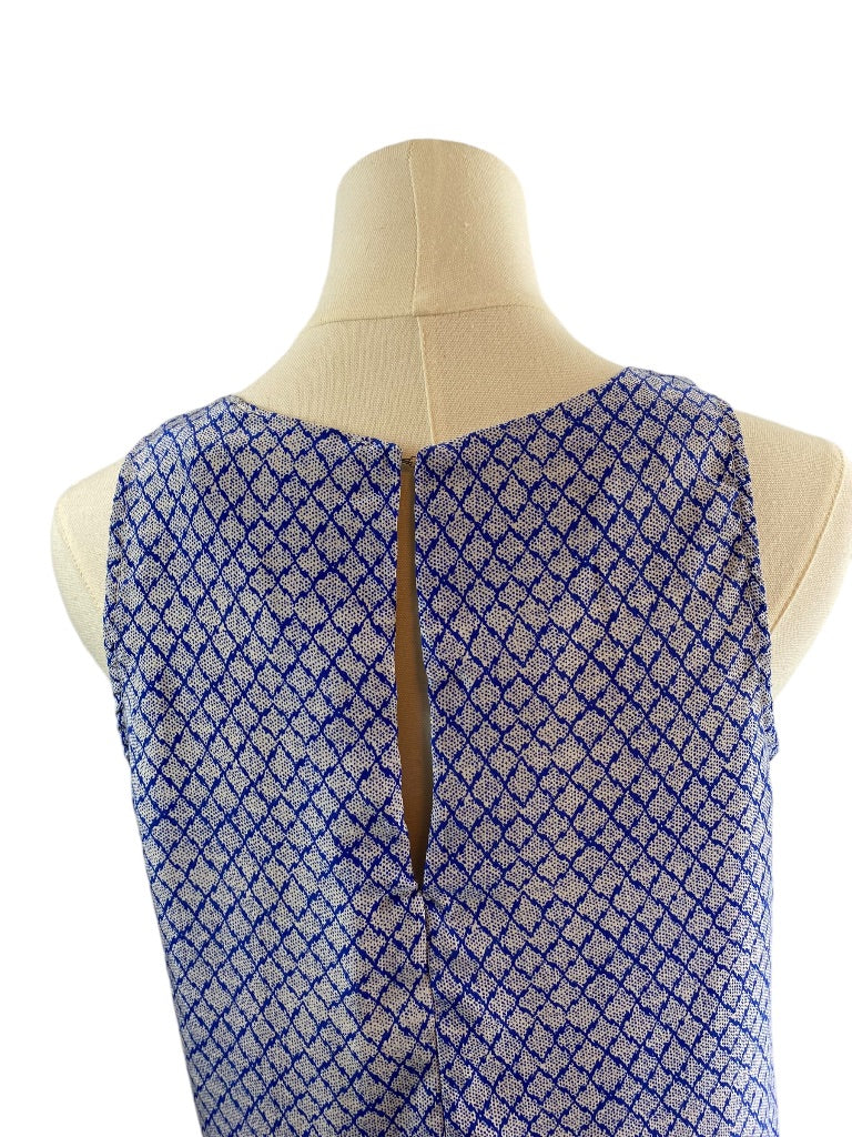 XS Cynthia Rowley Womens 100% Silk Blue Print Pullover Pleat Front Blouse