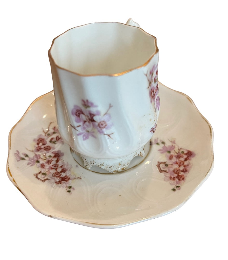 Pompadour Germany Demitasse Porcelain Cup Saucer Floral Gold Trim