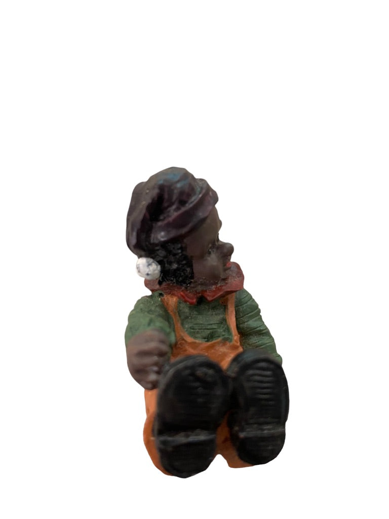1999 Resin Clown Baby Figurine Orange Overalls 2" Brown Skin