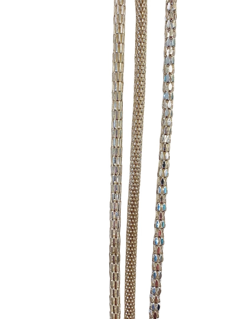 Triple Strand Draped 36" Necklace Silvertone Lightweight Sparkly