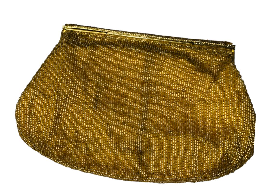 Goldtone Beaded Handbag Convertible Clutch with Chain Strap Evening Bag