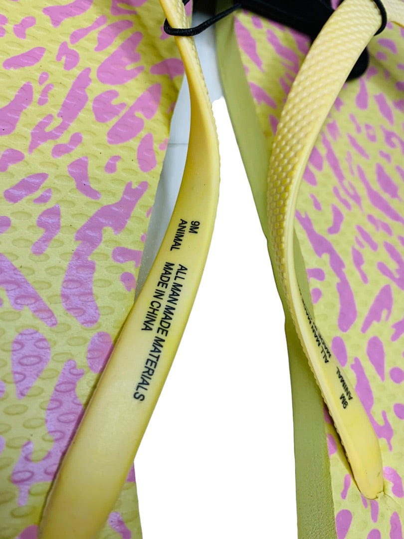 9M Hurley Womens New Animal Flip Flops Yellow Pink Cheetah Sunrise