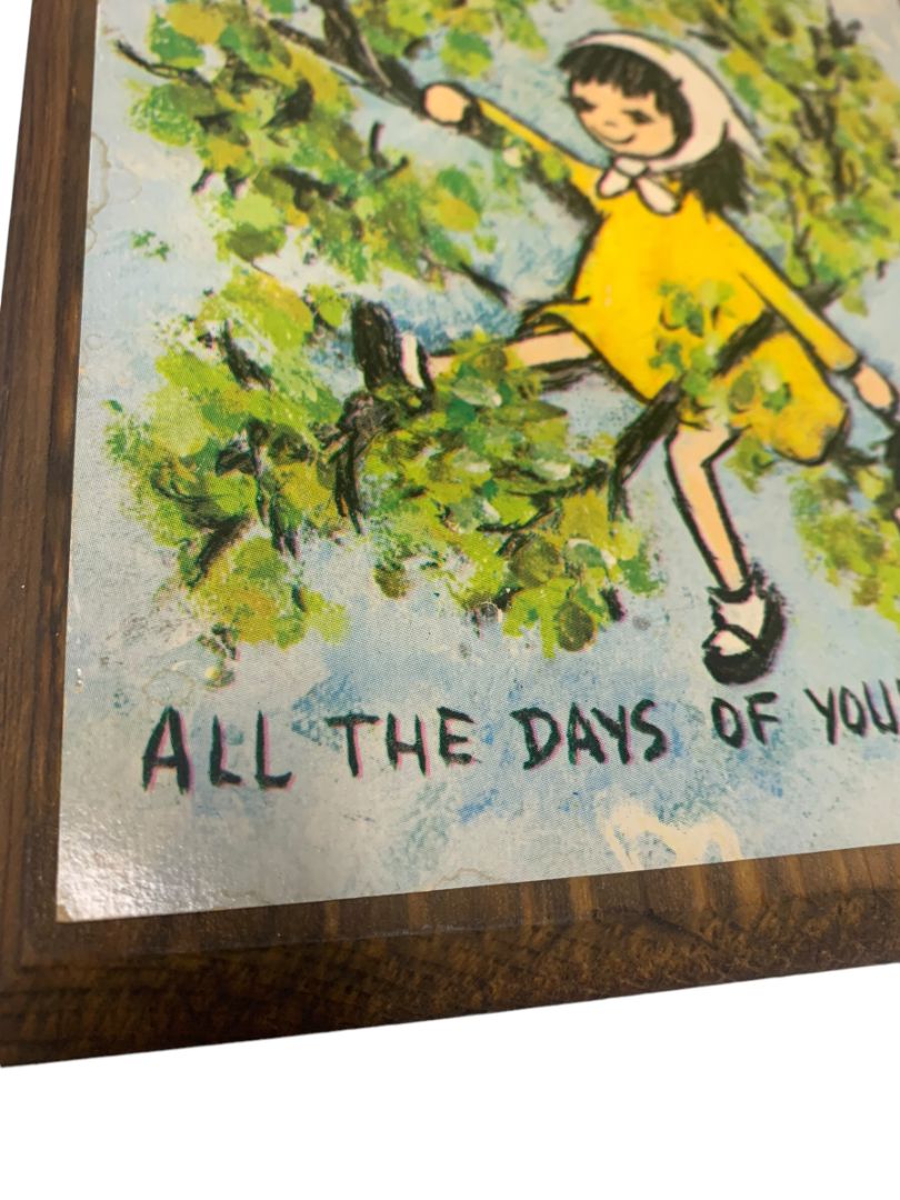 1969 Flavia Wall Hanging Wooden Plaque "May You Live . . ." 8.75" x 6.25" Girl Doll
