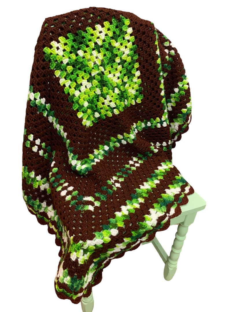Vintage Brown Green Afghan Throw Blanket 48 Inches Square