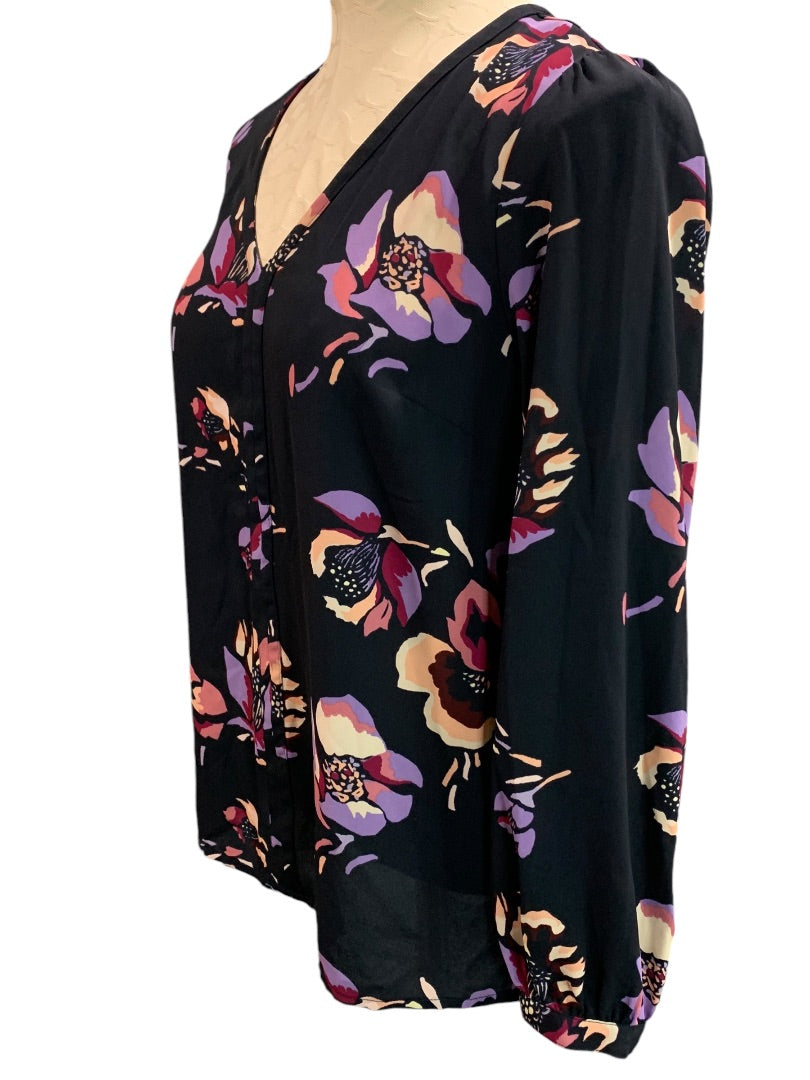 Size 2 J.Crew Womens Sheer Popover Blouse Shirt Navy Blue Floral
