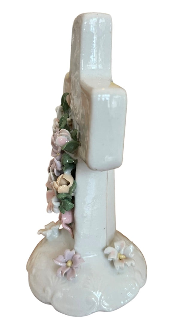 Praying Hands Floral Cross 1998 5.5 Inch Freestanding Floral