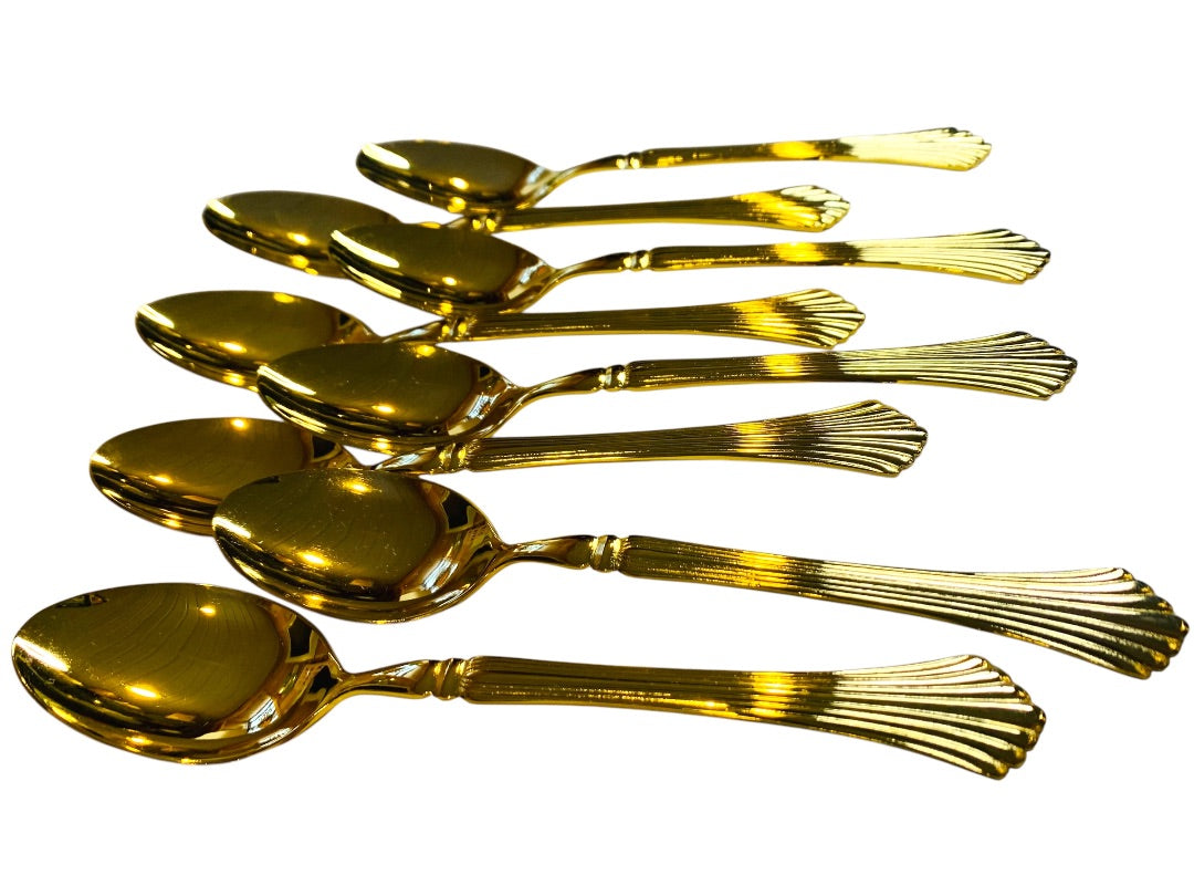Gold Electroplate Vintage Teaspoons Set of 8 Scalloped 6.6 Inch