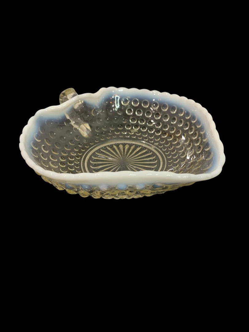 Anchor Hocking Opalescent Moonstone Leaf Candy Dish Glass