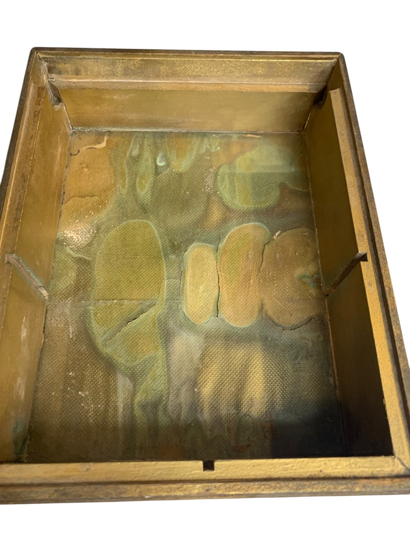 Vintage Victorian Wooden Box Mirror Framed Picture Lid