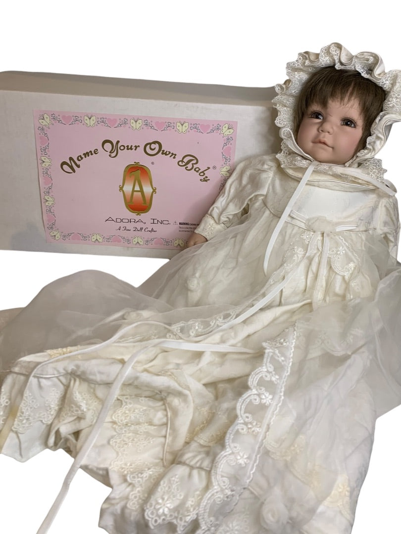 Adora Name Your Own Baby Christening Doll Porcelain 18 Inch JLY20092 Brown Eyes Hair