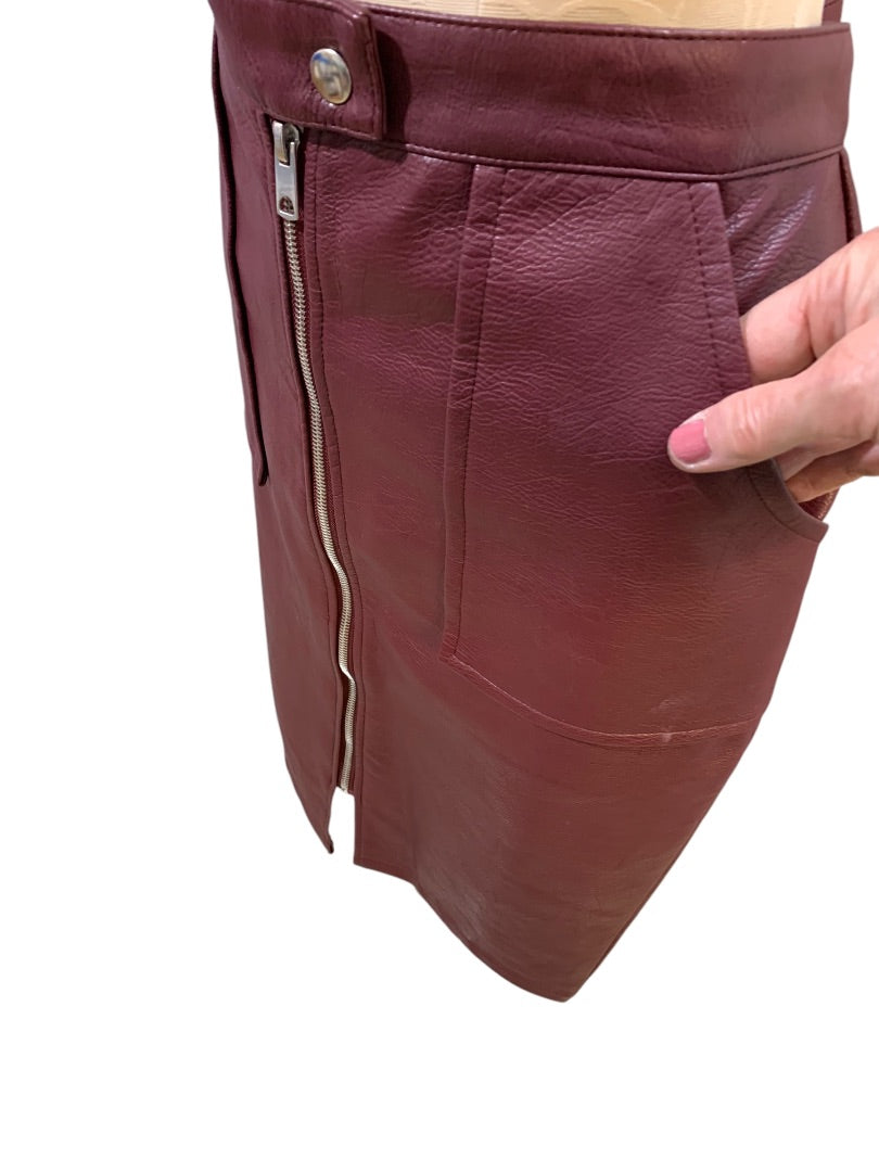 Size 10 Primark Womens Merlot Vegan Leather Skirt Zip Pockets