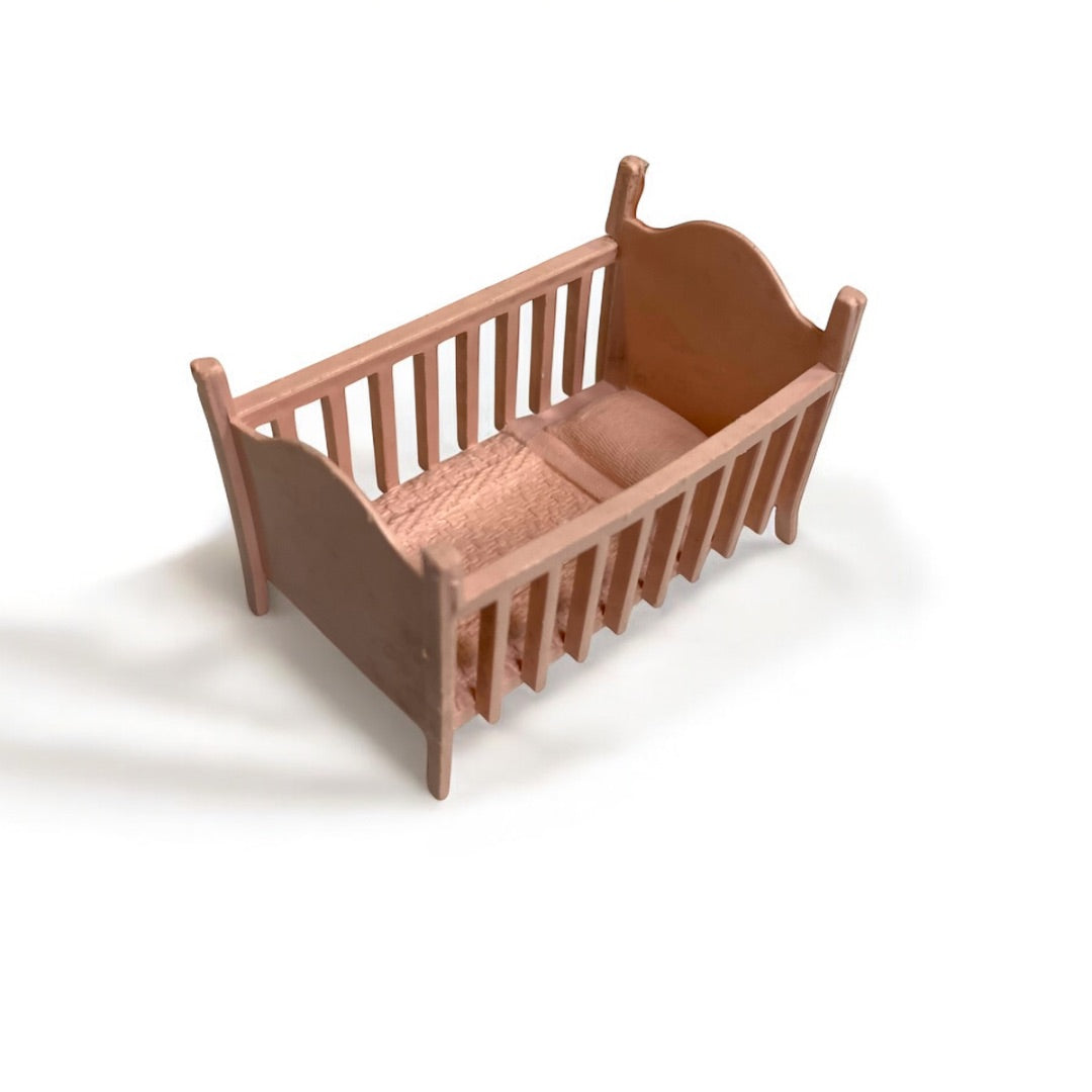 1950s Miniature Dollhouse Crib Baby Pink Plastic 1:18 Scale