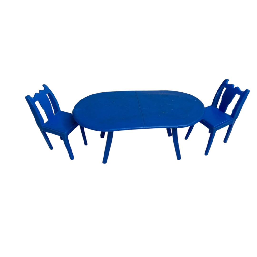Vintage Dollhouse Miniature Blue Plastic Kitchen Set Table 2 Chairs
