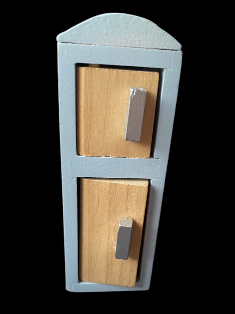 Wooden Dollhouse Miniature Kitchen Cabinet Blue Refrigerator 5 Inch