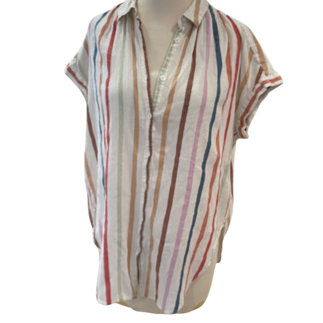 Small Madewell Womens Cotton Gauze Tunic Button Up Short Dolman Sleeve Shirt