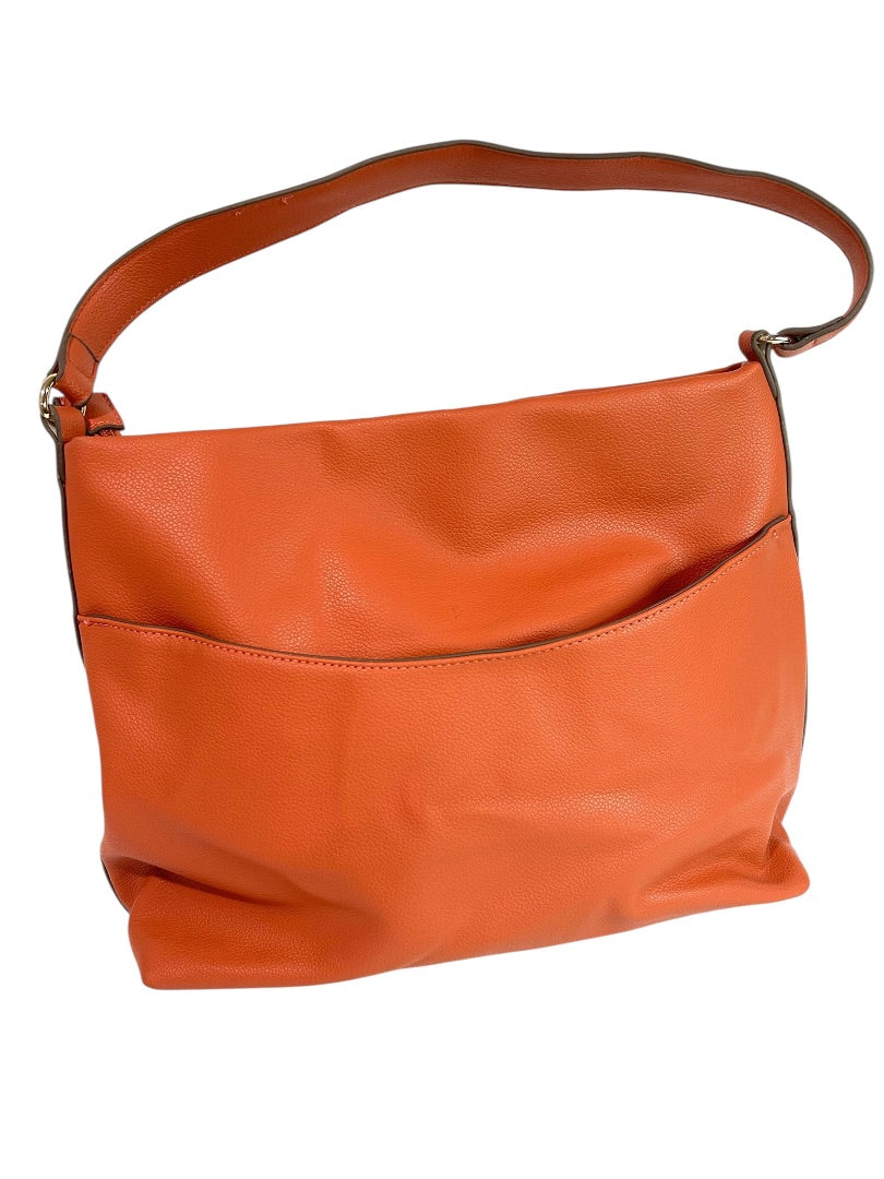 Anne Klein Vegan Leather Peachy Orange Shoulder Bag Zip Top