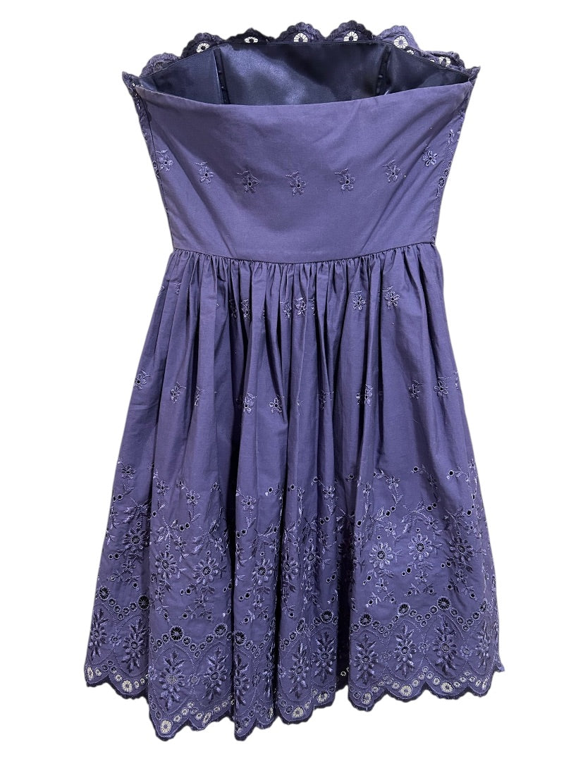 Size 4 Betsey Johnson Dress Purple Strapless Eyelet Embroidered Party