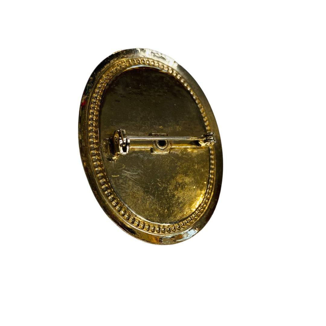 Vintage Fragonard Porcelain Cameo Brooch Pin Romantic Scene 1.9 Inch