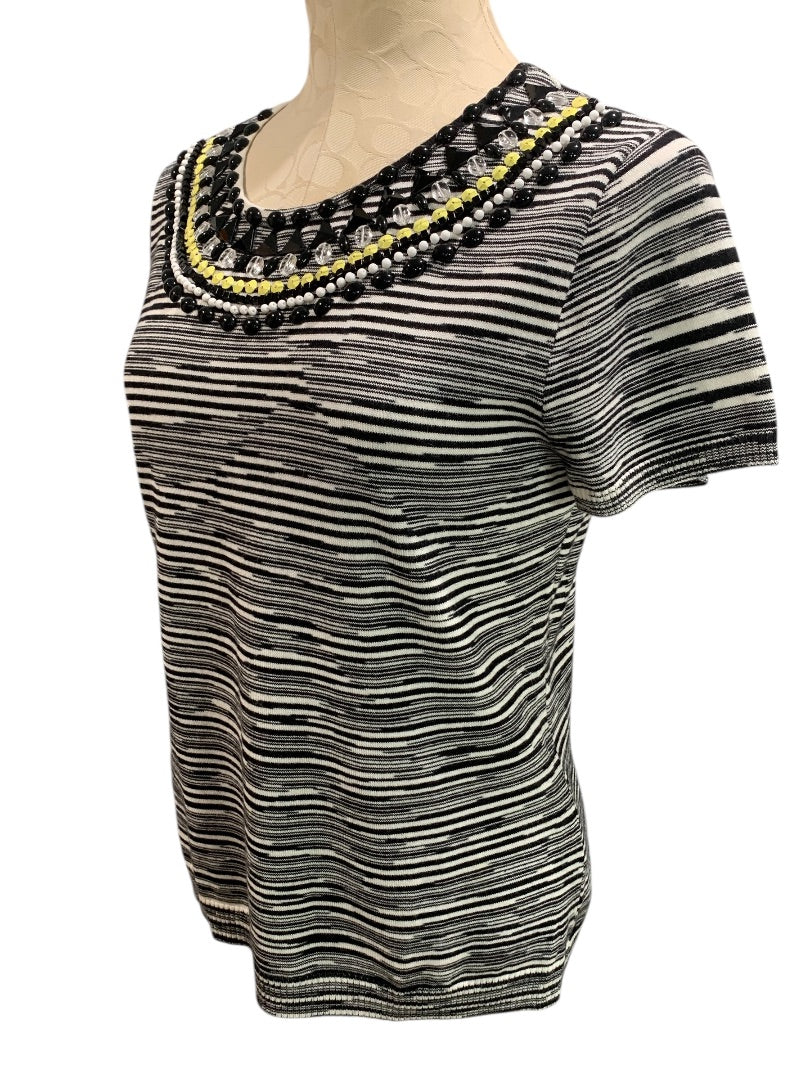 XL Petite Ruby Rd Womens Short Sleeve Sweater Embellished Neckline