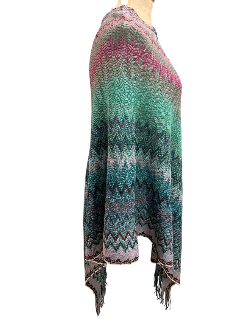 One Size Cruise Club Womens New Chevron Sweater Poncho Fringed