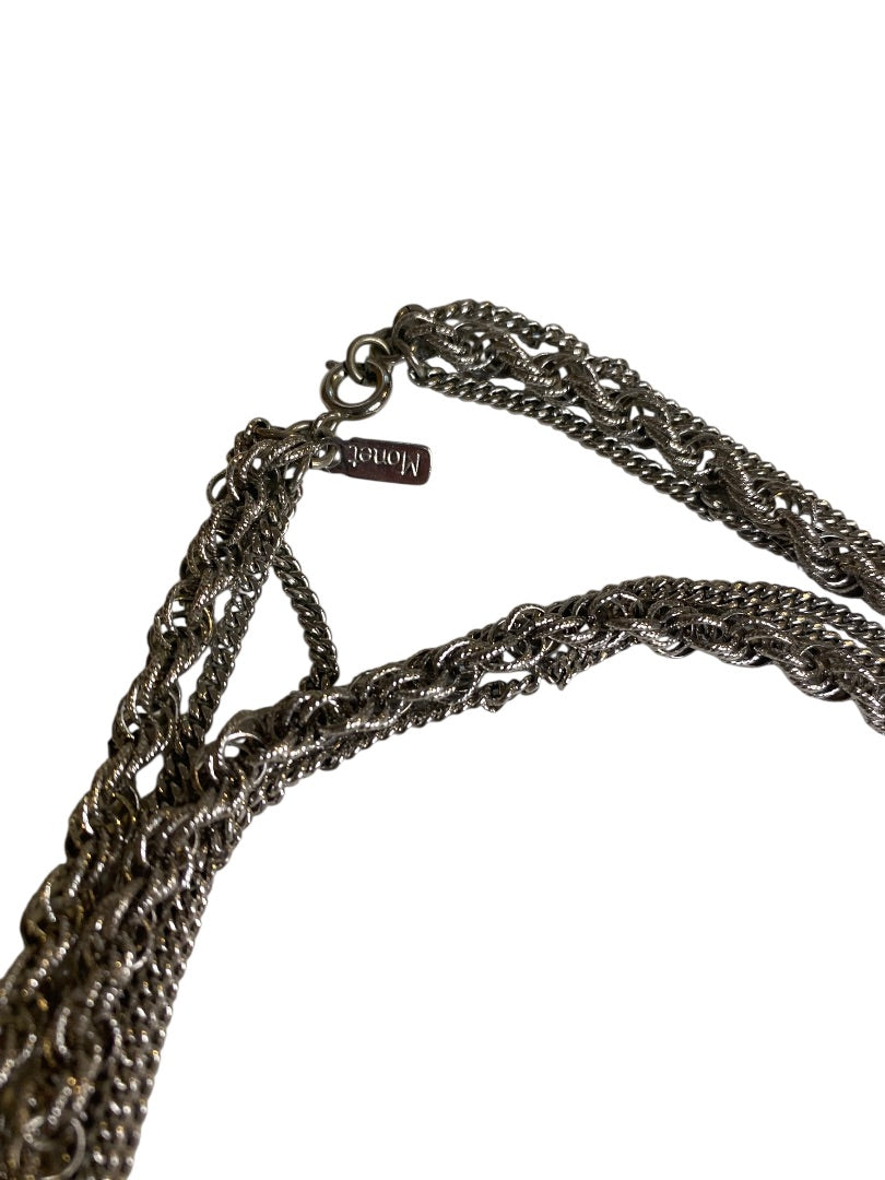 Signed Monet Silvertone 54 Inch Necklace 3 Strand Chain Spring Clasp