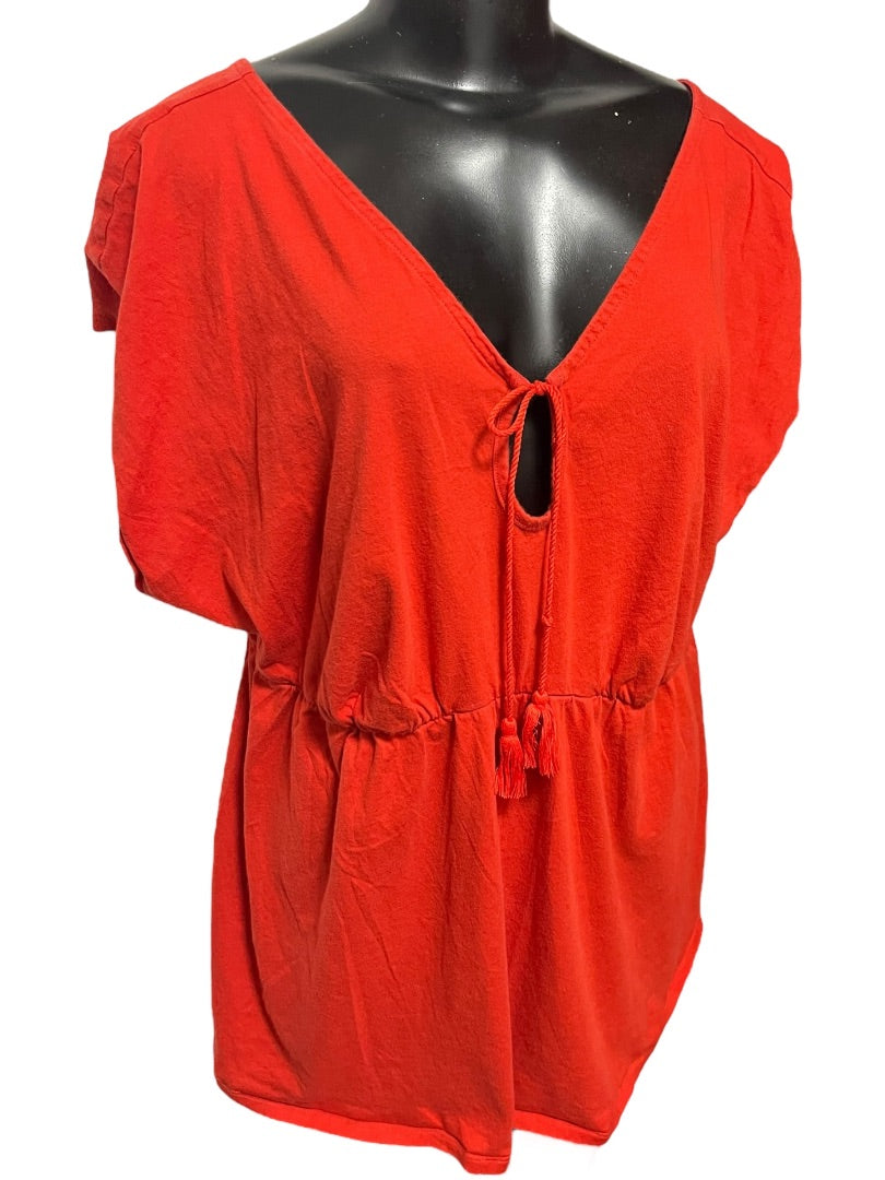 Size 18/20 Simply Cacique Short Sleeve Shirt Tie Front Dark Orange