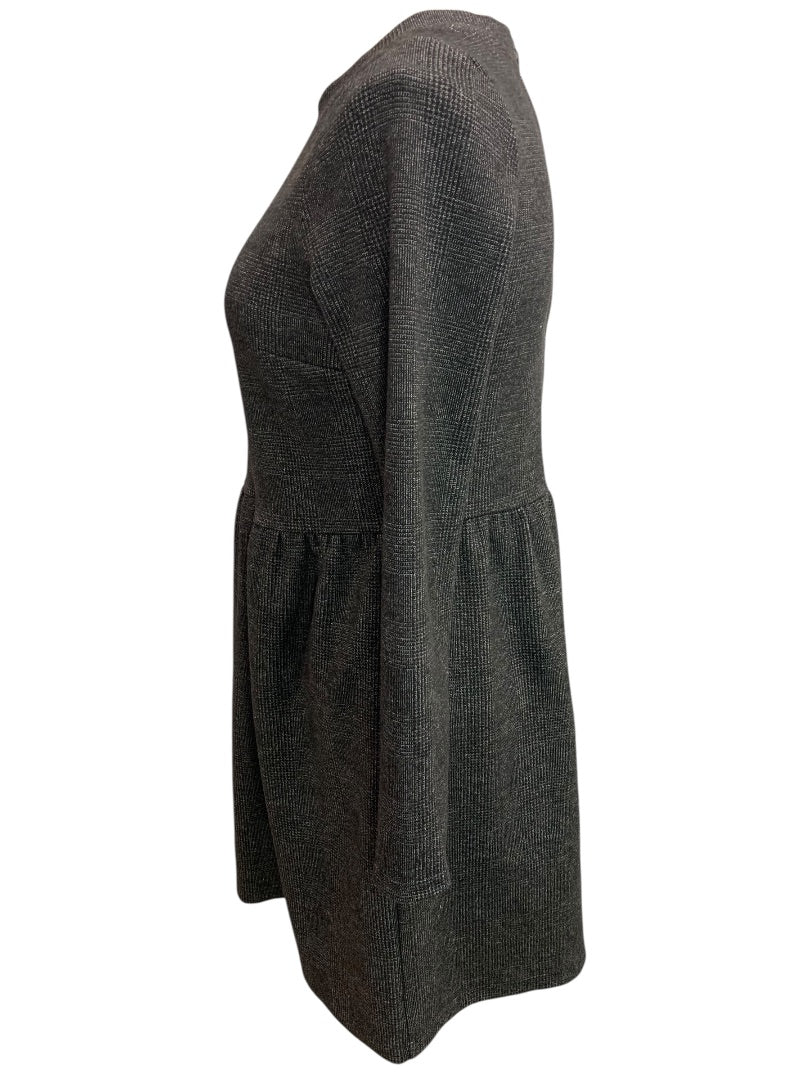 Small Petite Loft Gray Plaid Heavy Knit Long Sleeve Dress Button Back